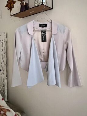 NWT Lauren Damelian blue & blush pink bolero silk blazer dressy jacket